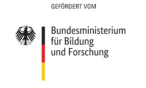 Logo of the federal ministry of education and research. Crest is shown to the left, text reading "funded by federal ministry of education and research" to the left.